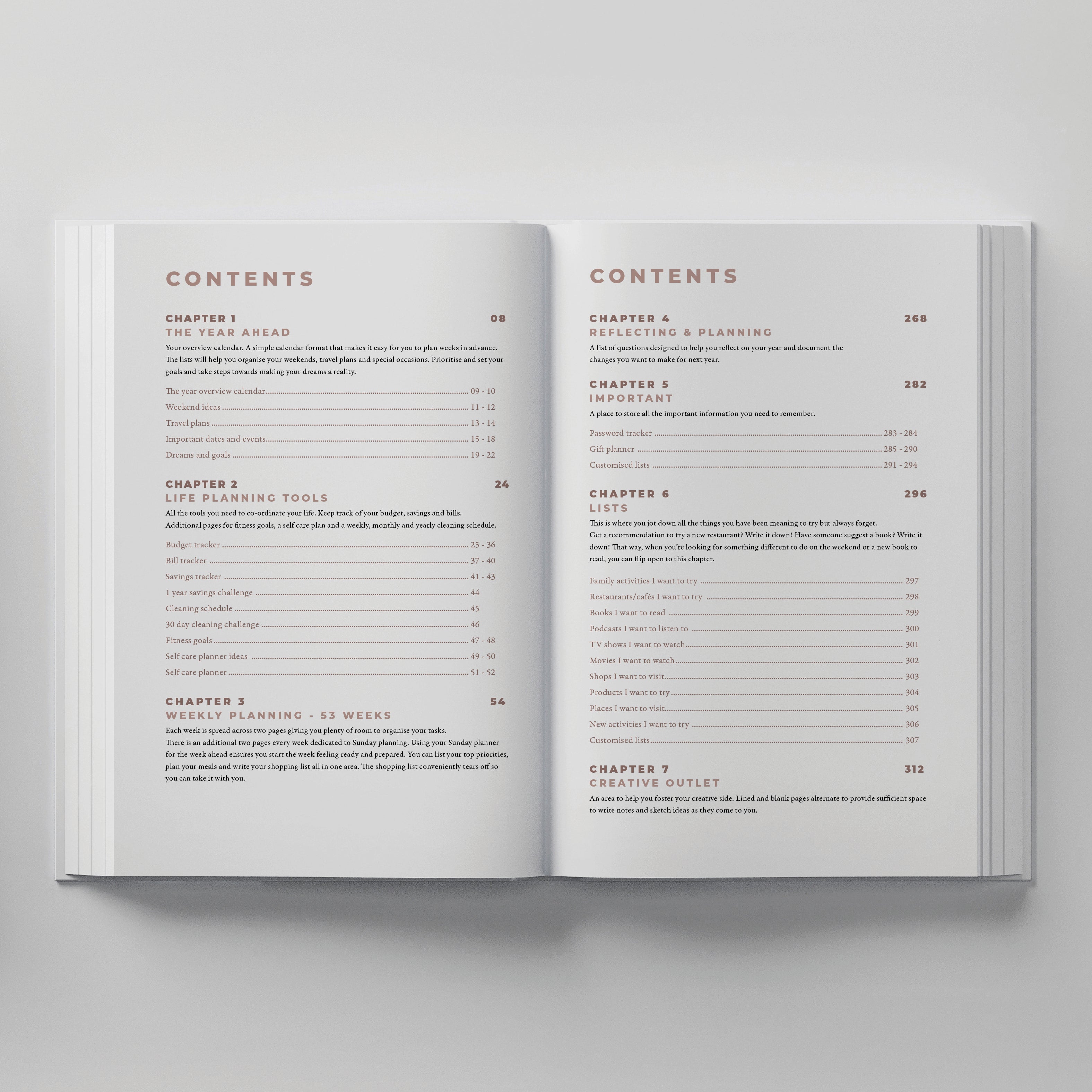 Truly Amor Weekly Life Planner Contents